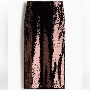 NWOT H&M Dark Brown Sequin Pencil Skirt Midi, High Waist, Side Slit Size XS